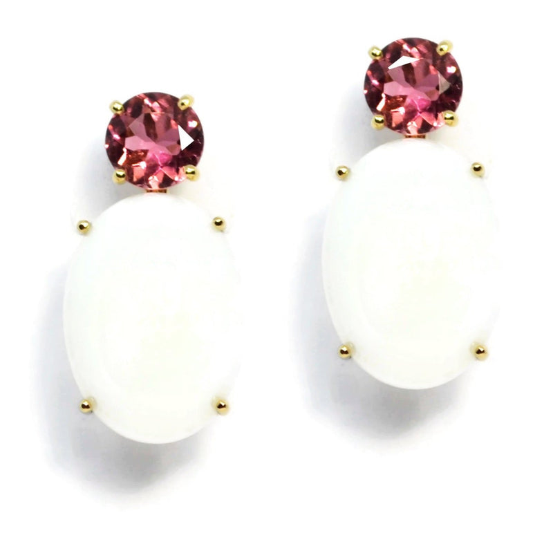 A-FURST-PARTY-DROP-EARRINGS-PINK-TOURMALINE-WHITE-AGATE-YELLOW-GOLD-O1550GTRKO