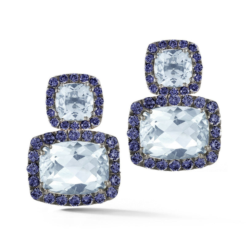 Dynamite - Drop Earrings with Blue Topaz and Blue Sapphires, 18k Blackened Gold