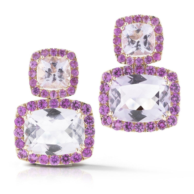 Dynamite - Drop Earrings with Rose de France and Pink Sapphires, 18k Rose Gold