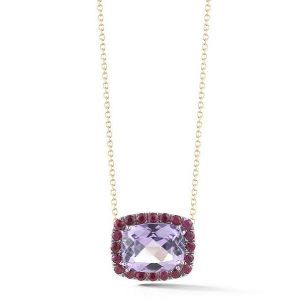 Dynamite - Pendant Necklace with Amethyst and Rubies, 18k Yellow Gold and Black Rhodium