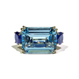 Party - Cocktail Ring with Blue Topaz and Blue Sapphires, 18k Yellow Gold