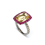 Dynamite - Cocktail Ring with Citrine, Rubies and Light Brown Diamonds, 18k Blackened Gold