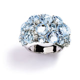 Bouquet - Dome Ring with Blue Topaz and Diamonds, 18k White Gold