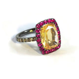 Dynamite - Cocktail Ring with Citrine, Rubies and Light Brown Diamonds, 18k Blackened Gold