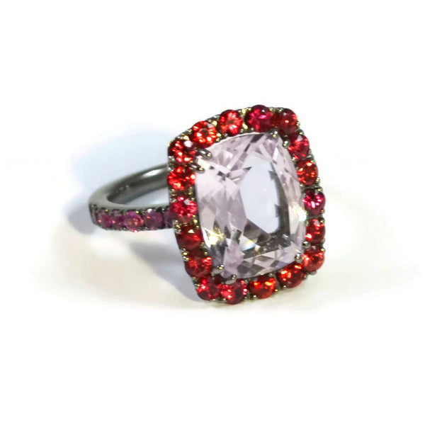 Dynamite - Cocktail Ring with Rose de France, Orange and Pink Sapphire, 18k Blackened Gold