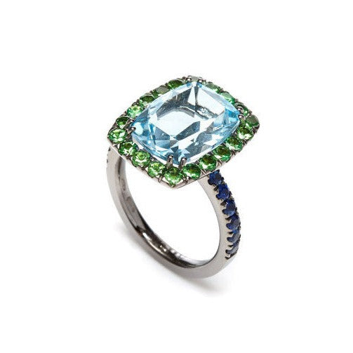 A-FURST-DYNAMITE-COCKTAIL-RING-PRASIOLITE-BLUE-SAPPHIRES-TSAVORITE-BLACKENED-GOLD-A1301NP4TS