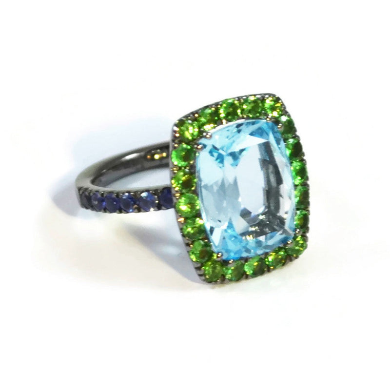 A-FURST-DYNAMITE-COCKTAIL-RING-PRASIOLITE-BLUE-SAPPHIRES-TSAVORITE-BLACKENED-GOLD-A1301NP4TS