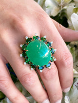 Sole - Cocktail Ring with Natural Chrysoprase, Tsavorite Garnet and Diamonds, 18k Yellow Gold