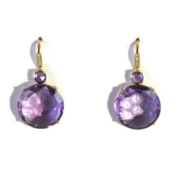 Lilies - Drop Earrings with Amethyst and Diamonds, 18k Yellow Gold