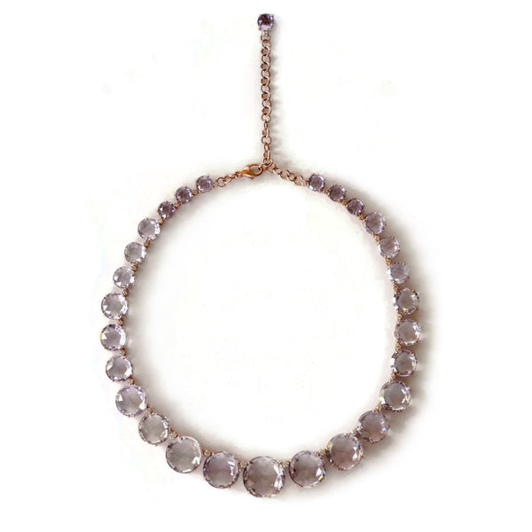 Lilies - Graduated Necklace with Rose de France and Diamonds, 18k Rose Gold