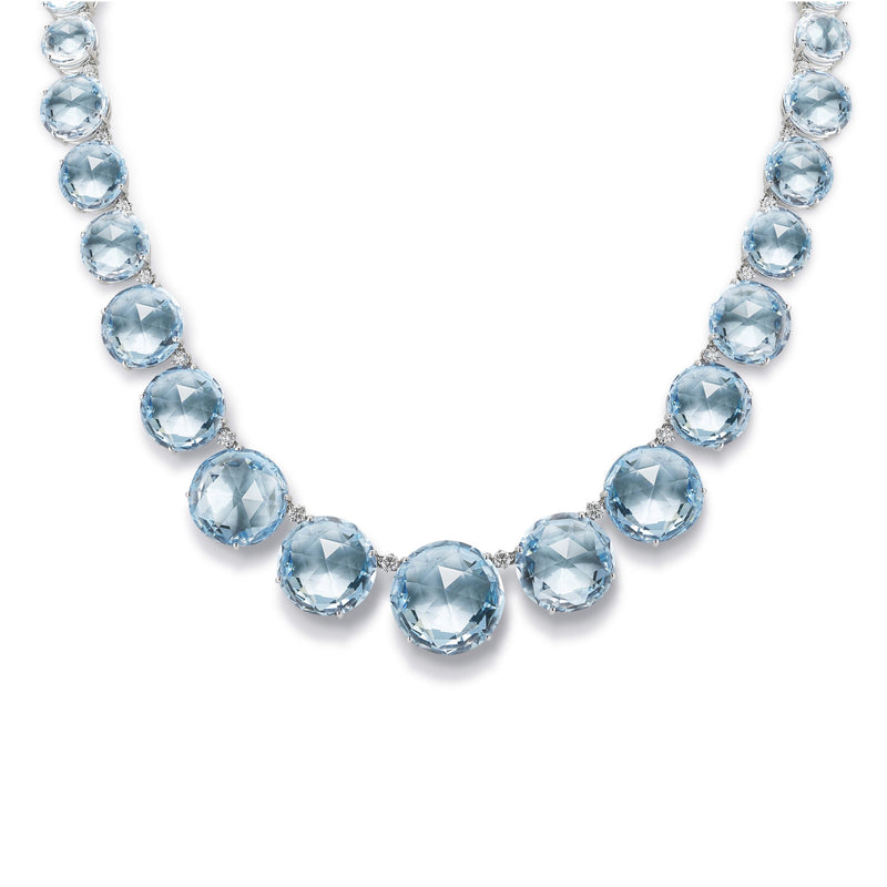 Lilies - Graduated Necklace with Blue Topaz and Diamonds, 18k White Gold