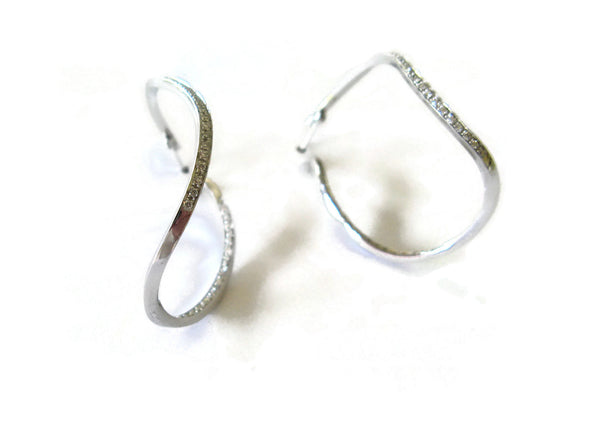 Aqua - Large Hoop Earrings with Diamonds, 18k White Gold