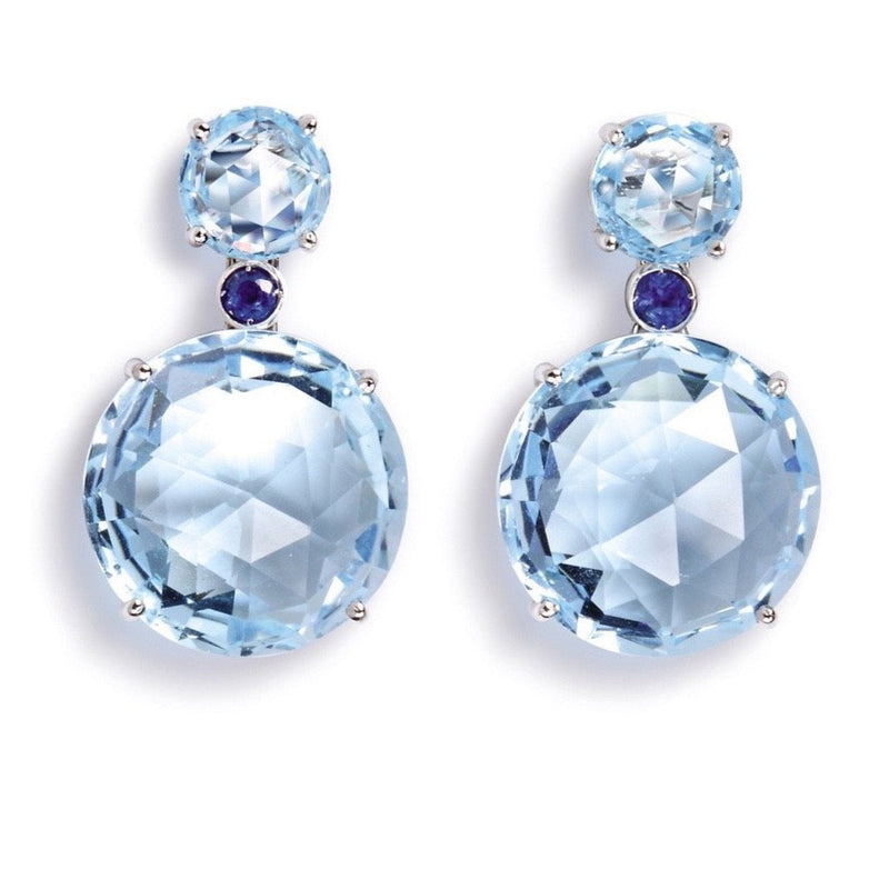 Bouquet - Drop Earrings with Blue Topaz and Blue Sapphires, 18k White Gold