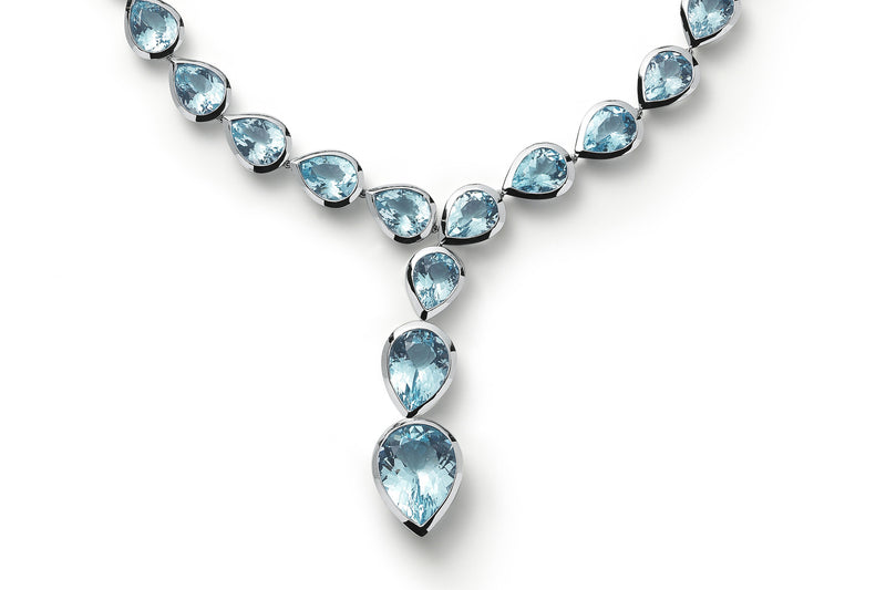 Picnic - Y Necklace with Blue Topaz and Diamonds, 18k White Gold