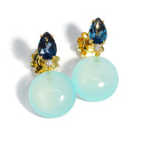 Bonbon - Drop Earrings with London Blue Topaz, Diamonds and Aqua Chalcedony, 18k Yellow Gold