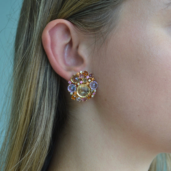Bouquet - Cluster Earrings with Color Gemstones, Sapphires and Diamonds 18k Rose Gold