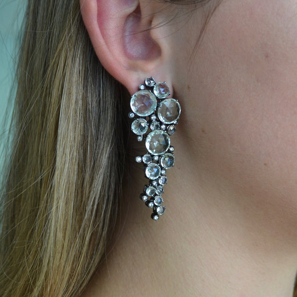 Bouquet - Draping Earrings with Prasiolite and Diamonds, 18k Blackened Gold