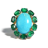 Sole - Cocktail Ring with Arizona Turquoise and Tsavorite Garnet, 18k Yellow Gold