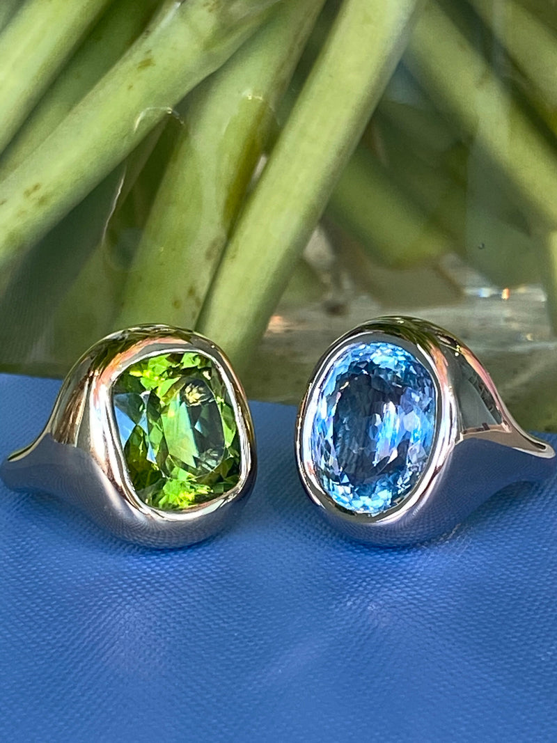 Heaven & Earth Ring featuring Peridot and Blue Zircon - Cynthia Renée, Inc.