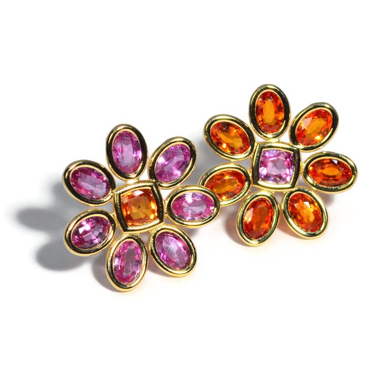 a-furst-fiori-mismatched-button-earrings-pink-orange-sapphires-18k-yellow-gold-O2274G4R4O