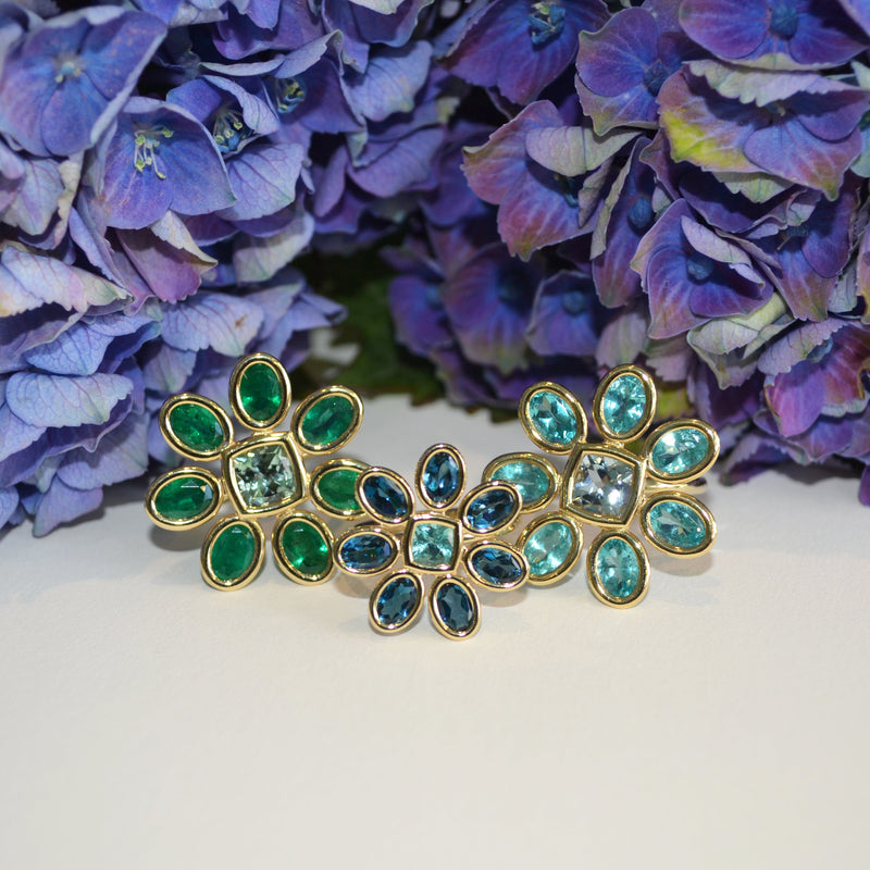 Fiori - Petite Cocktail Ring with London Blue Topaz and Paraiba Color Apatite, 18k Yellow Gold