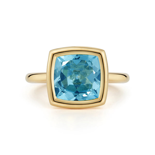 Gaia - Medium Stackable Ring with Swiss Blue Topaz, 18k Yellow Gold