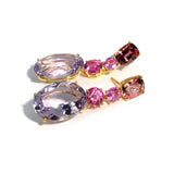 Party - Drop Earrings with Pink Tourmaline, Pink Sapphires and Rose de France, 18k Yellow Gold