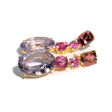 Party - Drop Earrings with Pink Tourmaline, Pink Sapphires and Rose de France, 18k Yellow Gold
