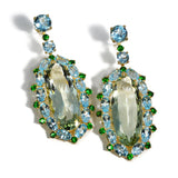 Sole - Drop Earrings with Prasiolite, Sky Blue Topaz and Tsavorite, 18k Yellow Gold