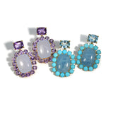 Sole - Drop Earrings with Aquamarine, Turquoise and Sky Blue Topaz, 18k Yellow Gold