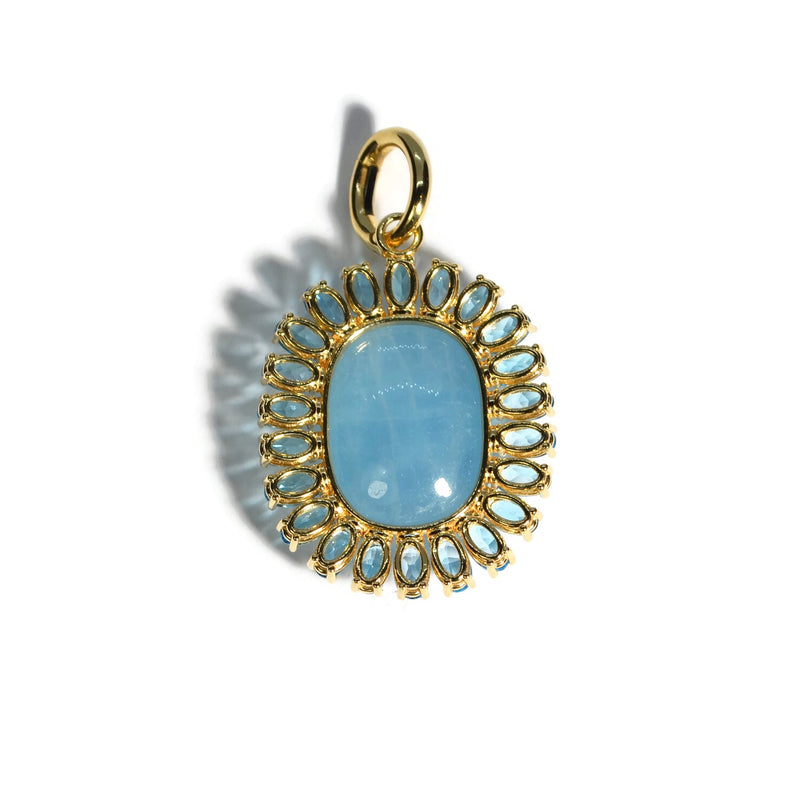 Sole - Pendant with Milky Aquamarine and Swiss Blue Topaz, 18k Yellow Gold