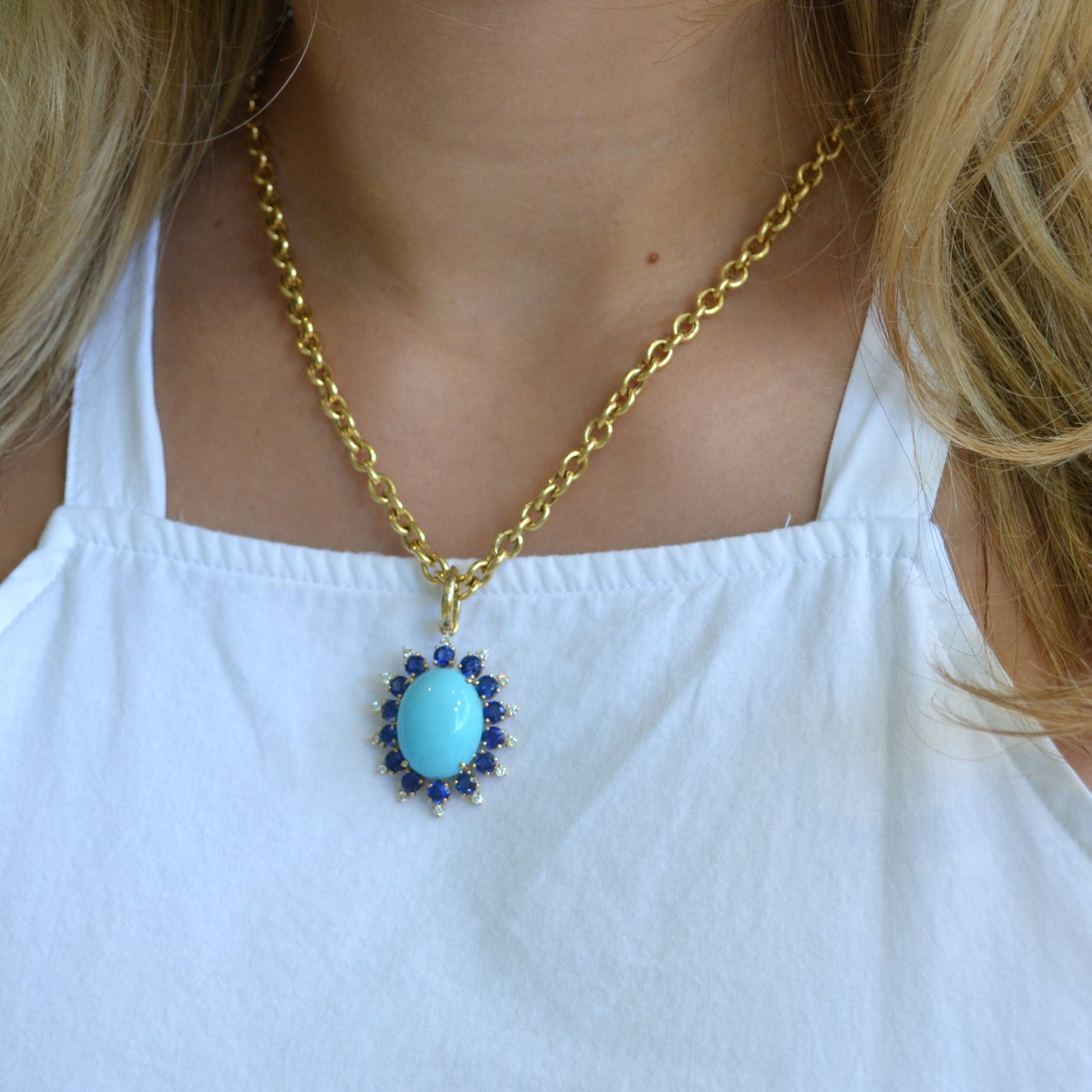 Sole Pendant with Natural Arizona Turquoise, Kyanite and