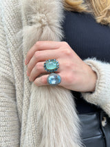 Sole - Ring with Green Aqua Chalcedony and London Blue Topaz, 18k Yellow Gold