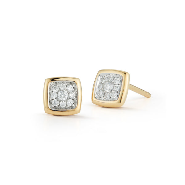 Gaia - Small Stud Earrings with Diamonds, 18k White and Yellow Gold