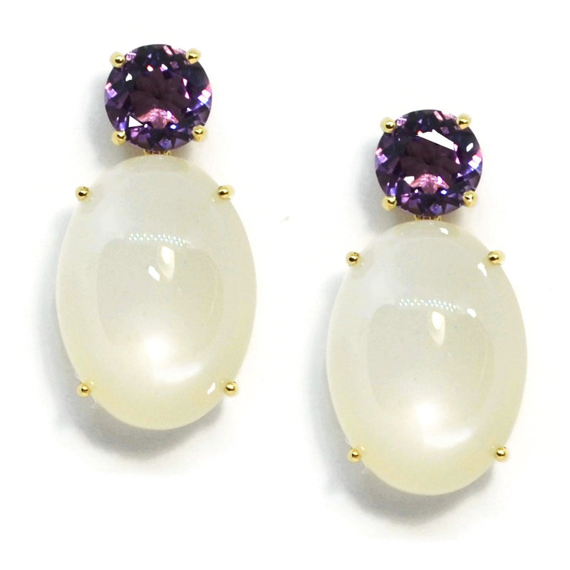 Party - Drop Earrings with Amethyst and White Moonstone, 18k Yellow Gold
